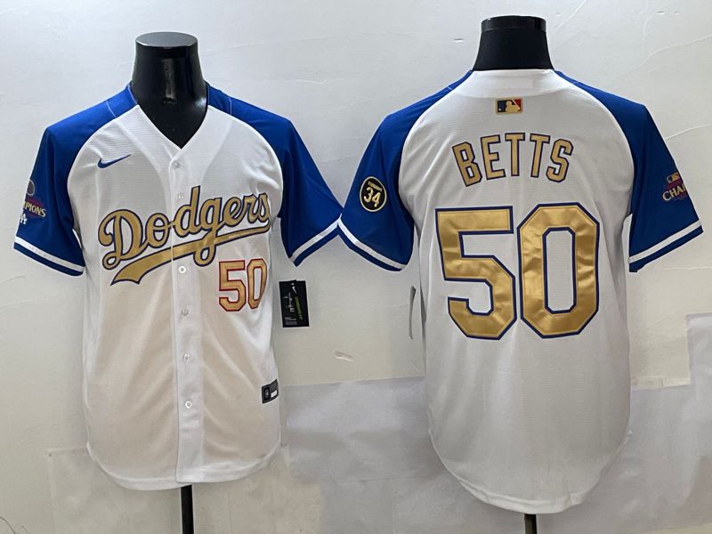 Men Los Angeles Dodgers 50 Betts White Blue Game Nike 2025 MLB Jersey style 5
